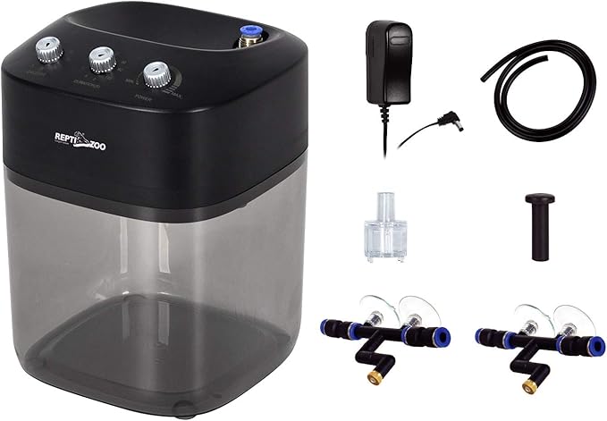 REPTI ZOO 2.2L Solo Adjustable Starter Mister for Reptile Terrariums Humidifier High Pressure Silent Pump Machine Misting Rainforest Sprayer System Tank with 2PCS Nozzles for Reptiles/Amphibians by REPTIZOO