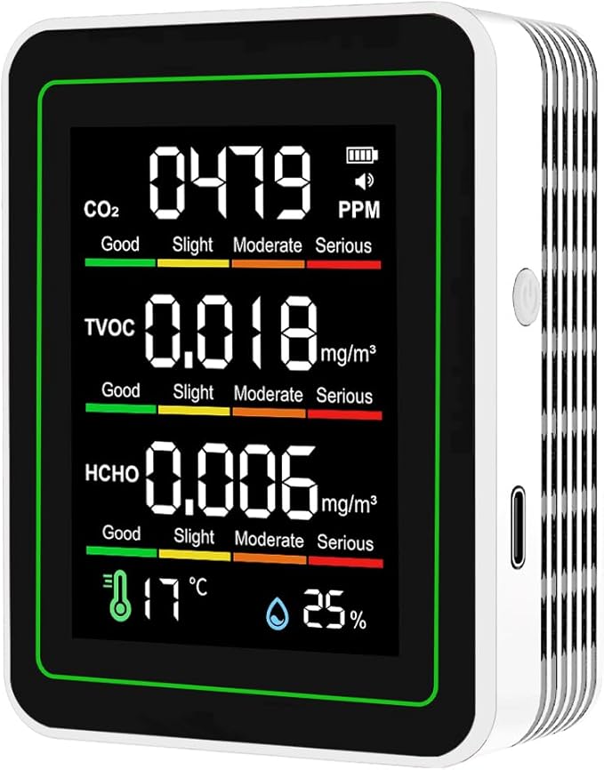 Professional Indoor Air Quality Monitor, 5 in 1 Portable Smartair Quality Tester for CO2 | TVOC | HCHO | Temp | Hum for Home, Cars, Hotel, Office, Plants and Pets ect by Unknown