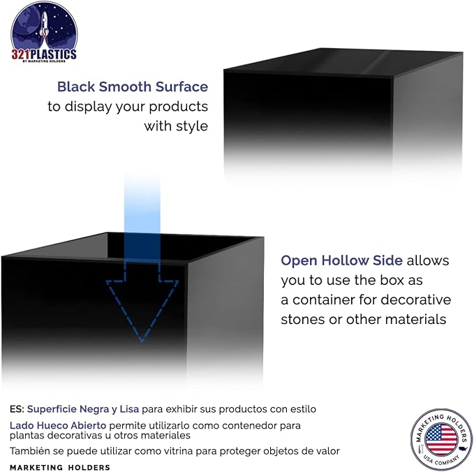 Marketing Holders Tall Display Cube 12" W x 12" D x 40" H No Lid Glossy Black Acrylic Pedestal Art Sculpture Flowers Pillar Column Prop Post Stand Display Box - Image 4