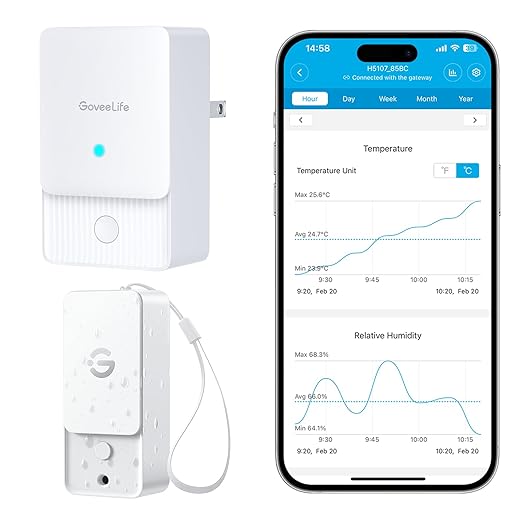 GoveeLife Wi-Fi Gateway Thermometer Hygrometer H5107, Outdoor Indoor Wireless Temperature Humidity Sensor Monitor with Remote APP Notification Alert, 1312ft/400m Monitoring Range, IP 65 Waterproof by GoveeLife