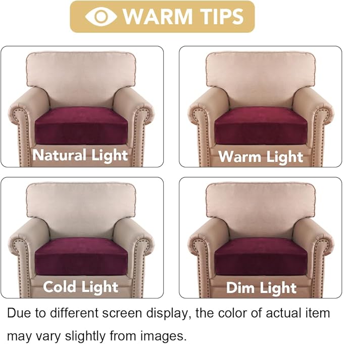 H.VERSAILTEX Velvet Stretch Couch Cushion Cover Plush Cushion Slipcover for Chair Cushion Furniture Protector Seat Cushion Sofa Cover (1 Piece Armchair Cushion Covers, Burgundy) - Image 6