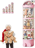 Rotating Toy Storage Tower, 2025 New Tube Storage for Stuffed Animals with Lights, Tube Storage Container with Zipper, Transparent Round Flip Organizer for Plush Toys (Pink-without light, 25.6in) by Unknown