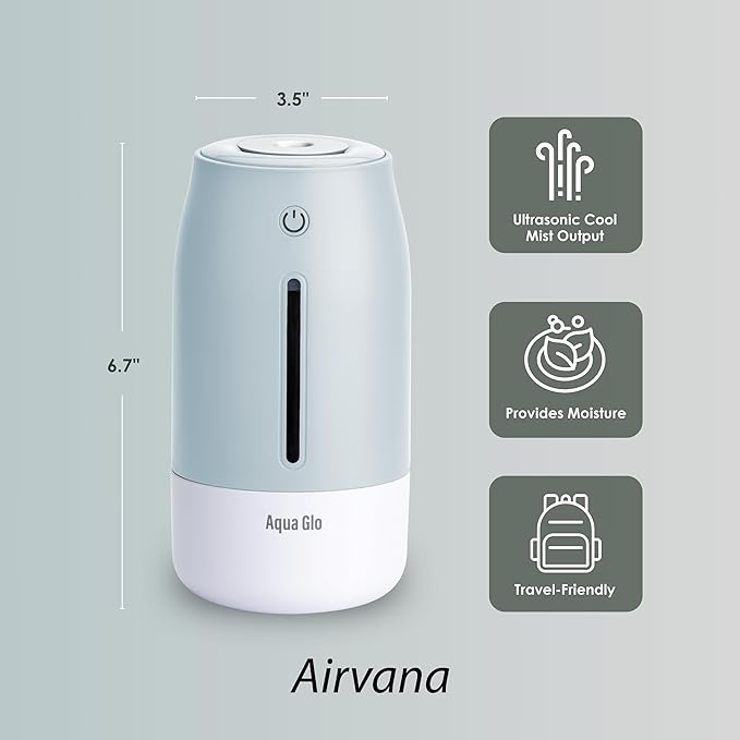 Aqua Glo Personal Humidifier – Ultrasonic Cool Mist, Rechargeable Battery for 15 Hours Use, 2-Cup Water Tank, Quiet Operation. Ideal for Travel, Office, Bedroom, Plants, and Home. Blue Mist - Image 2