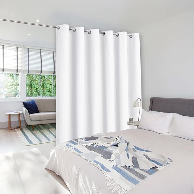 NICETOWN Room Divider Curtain Screen Partition, Vertical Blind for Sling Door, Window Curtain, Privacy Blind for Patio, Extra Wide Drape (White, Single Panel, 10ft Wide x 9ft Long) by NICETOWN