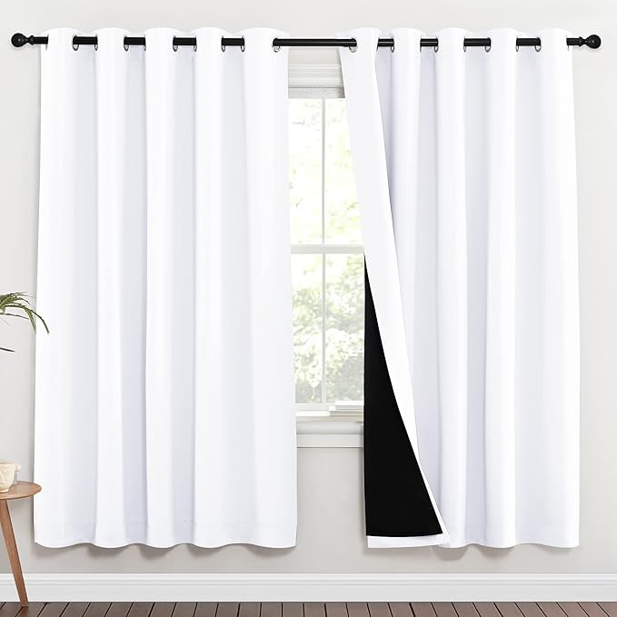 NICETOWN 100% Blackout Window Curtain Panels, Full Light Blocking Drapes with Black Liner for Nursery, 72-inch Drop Thermal Insulated Draperies (White, 2 Pieces, 70-inch Wide Per Panel) by NICETOWN