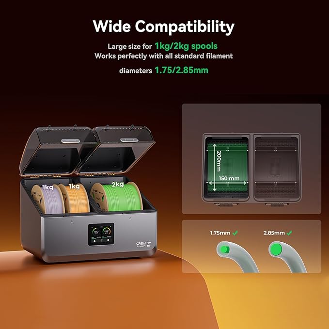 Creality Filament Dryer Box,Space PI X4 Dry Box 4 Spool,200W PTC 3D Printer Dehydrator,360° Uniform Drying,Upto 85℃,Dual Chamber,Auto Silent,Desiccant Refresh,Active Dehumidifier for PLA,PETG,ABS,PA - Image 6
