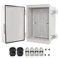 Zulkit Junction Box,IP67 Waterproof Electrical Box Hinged Cover Stainless Steel Latch Plastic Enclosure for Project with Mounting Plate Wall Bracket and 2 Cable Gland Grey 8.7"x6.7"x4.3"/220x170x110mm by Zulkit