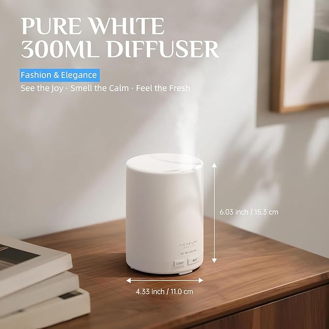ASAKUKI Essential Oil Diffuser, 5-in-1 Quiet Humidifier, Home Fragrance Aroma Diffuser with 7 LED Color Changing Light and Auto-Off Switch (Pure White) - Image 2