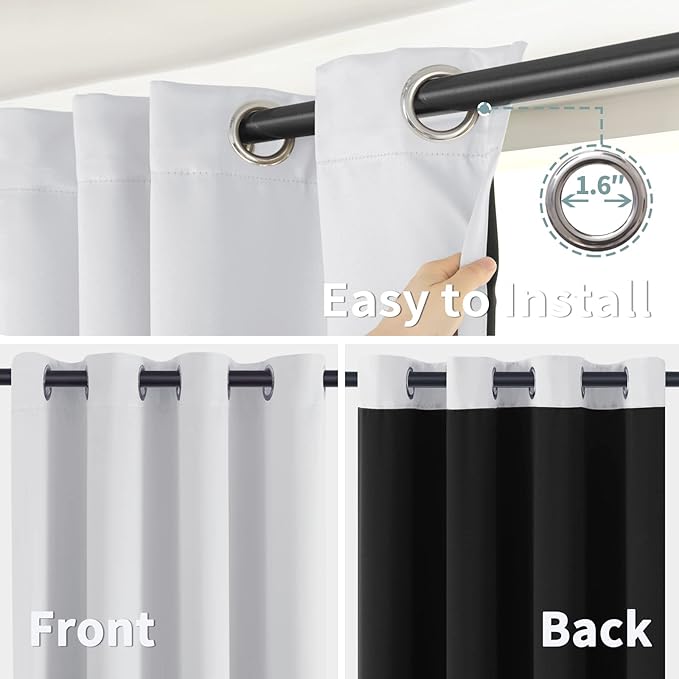 BGment Greyish White 100% Blackout Curtains for Bedroom 69 Inch Length 2 Panels Set, Thermal Insulated Full Light Blocking Grommet Noise Cancelling Window Curtains for Nursery, 55 Inch Wide Each - Image 6