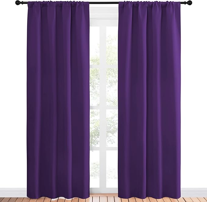 NICETOWN Blackout Draperies Curtains 84 Long - Easy Care Thermal Insulated Rod Pocket Blackout Curtains/Draperies for Patio Door - 1 Pair, Royal Purple, 42 inches Wx84 L - Image 2