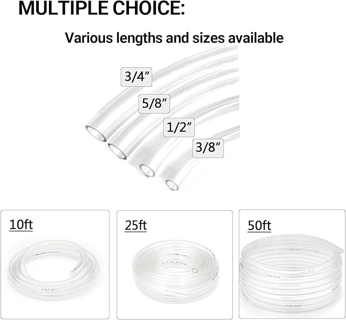 Clear Vinyl Tubing - 5/8" ID 13/16" OD, 10 Ft, 60PSI, BPA Free, Reinforced, 2 Screw Clamps - Image 6