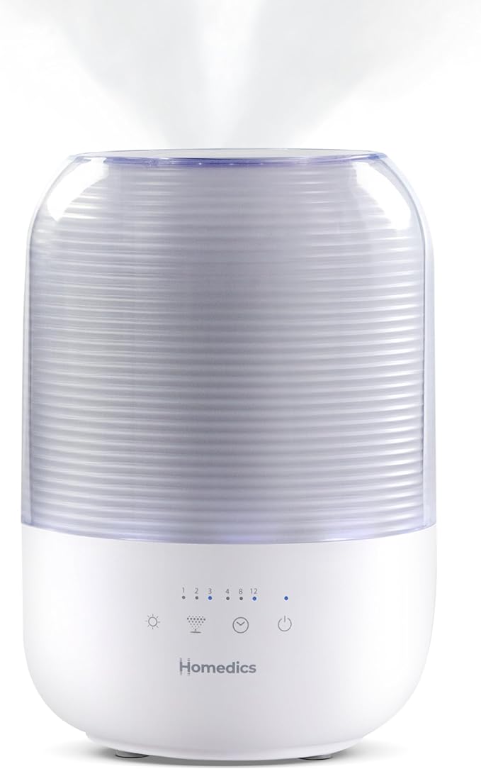 Homedics Ultrasonic Cool Mist Humidifier, Top-Fill 3L Water Tank, Covers 395 sq. ft, 35-Hour Runtime, 3 Mist Settings, Clean Tank Tech, Auto-Off, Night Light, Quiet by Homedics