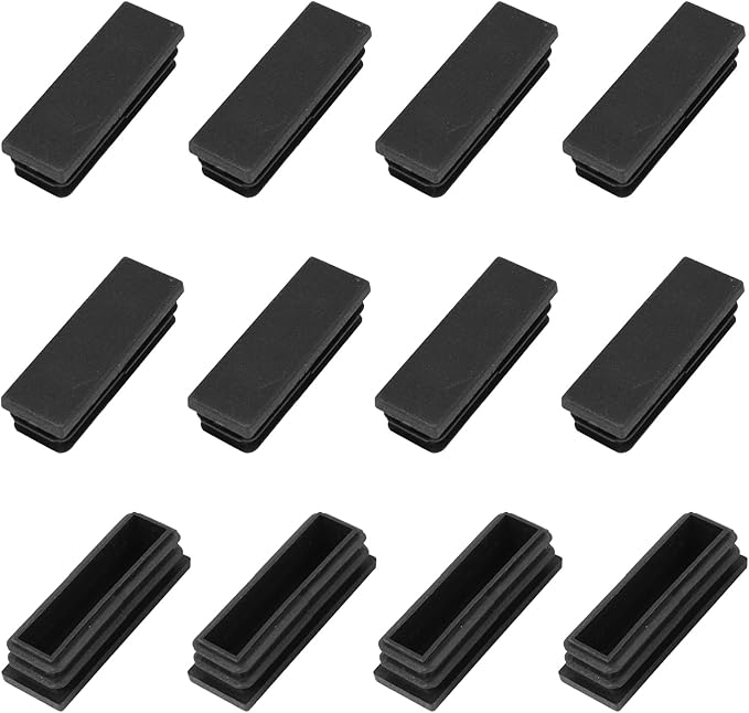 METALLIXITY Rectangle End Caps (60 x 20mm) 12Pcs, Plastic Rectangle Tube Inserts Threaded End Blanking Caps Protector - for Furniture Table Chair Legs, Black by METALLIXITY