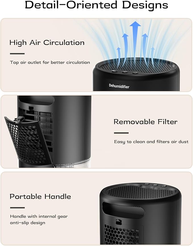 Dehumidifier, 35 oz Small Dehumidifiers for Home, Bathroom, Bedroom, Closet, Ultra-Quiet with Sleep Mode, 7 Color Lights & Auto Shut Off, Compact & Portable for RV, Rooms, Basement, Energy Saving - Image 4