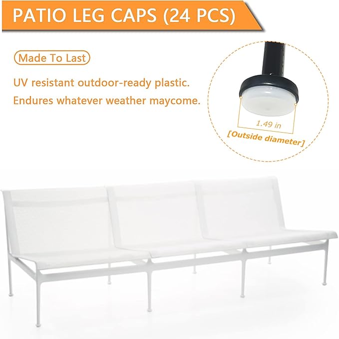 24 Pack Wrought Iron Patio Furniture Feet Caps 1-1/2 inch Round Plastic Outdoor Chair Leg Floor Protectors, Patio Chair Leg Caps, Patio Furniture Replacement Feet for Metal Chairs & Tables (White) - Image 5