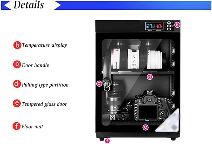 100L Full Automatic Digital Camera Dehumidify Storage 5 Layers Digital Control Dry Box with Tempered Glass Door for Camera Lens and Electronic Equipment Storage - Image 3