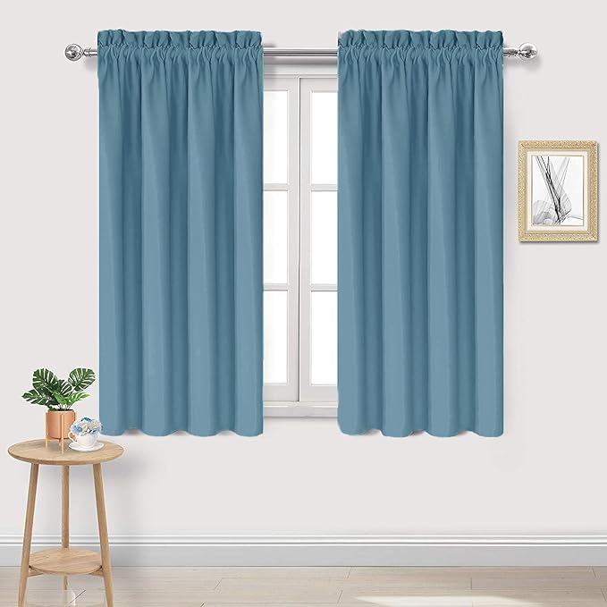 DWCN Blackout Curtains for Living Room Thermal Insulated, Energy Saving & Noise Reducing Bedroom Curtains, Stone Blue, W 38x L 45 Inch, Set of 2 Rod Pocket Curtain Panels by DWCN