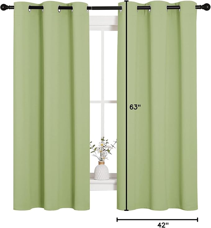 NICETOWN Curtains for Bedroom, Green Nursery Curtains Thermal Insulated, Grommet Top Blackout Drapes for Son's Room Privacy (Sage Green, 1 Pair, 42 x 63 inches) - Image 9