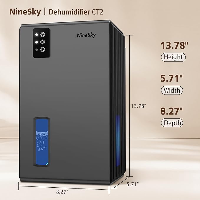 NineSky Dehumidifiers for Home, 95 OZ Water Tank, (1000 sq.ft) Dehumidifiers for Bathroom Bedroom Basement with Auto Shut Off,7 Colors LED Light (Gray) - Image 2