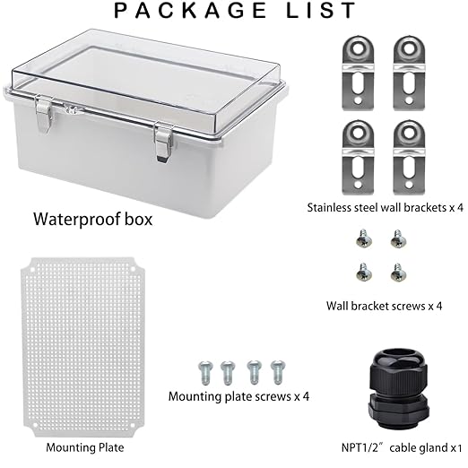 Waterproof Electrical Box, IP67 Junction Box Stainless Steel Latch Hinged Clear Cover Project Enclosure with Wall Bracket 11.1"x7.5"x5.5" - Image 5