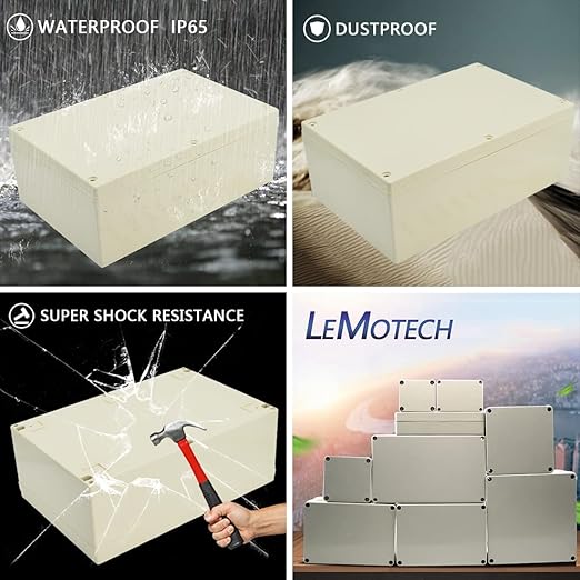 LeMotech Waterproof Dustproof IP65 ABS Plastic Junction Box Universal Electric Project Enclosure Pale Gray 9.4 x 6.3 x 3.5 inch (240 x 160 x 90 mm) - Image 7