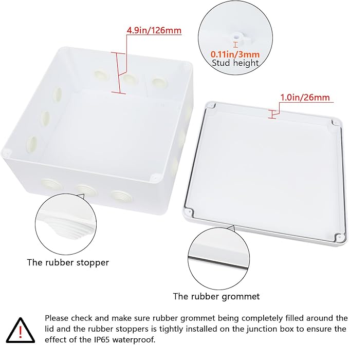 LeMotech Junction Box, ABS Plastic IP65 Waterproof and Dustproof, Universal Electrical Enclosure, Outdoor and Indoor Project Box 11.8X 11.8X 5.9 inch (300 x 300 x 150 mm) - Image 4