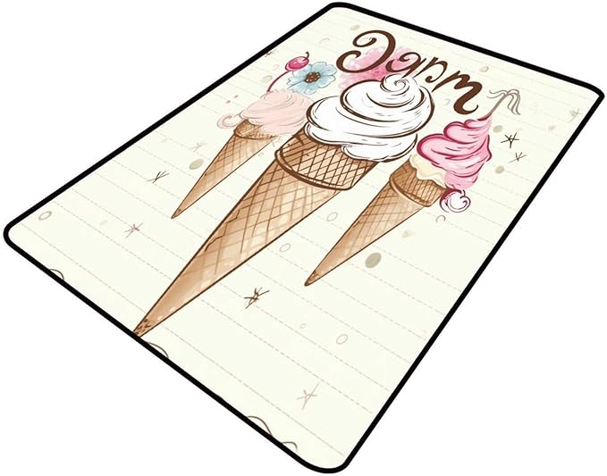 Floor Covering, Three Ice Creams Pattern Printing Foldable Area Rugs Fade Resistant, Flame Resistant, Quick Dry, Stain Resistant, Waterproof Floor Carpet for Living Room Bedroom, 48 x 72 Inch by Snarena