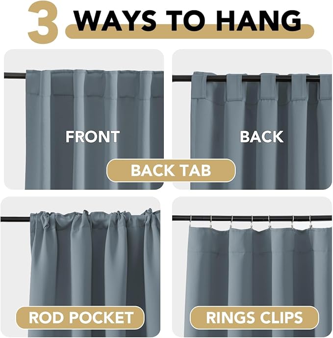 H.VERSAILTEX Blue Back Tab Blackout Curtains 102 Inch Long for Living Room, Rod Pocket Room Darkening Thermal Insulated Black Out Curtains, 52 x 102 Inch, Stone Blue, 2 Panels - Image 4