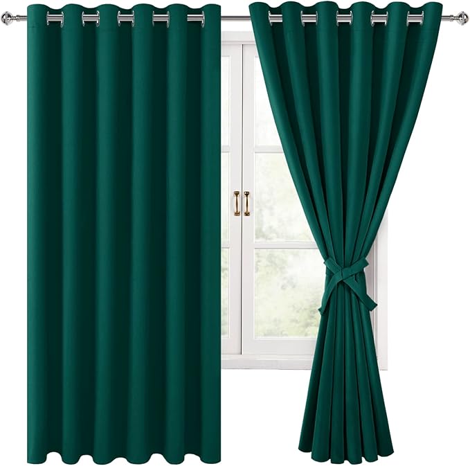 Hiasan Room Darkening Curtains for Bedroom, 70 x 63 Inches - Thermal Insulated & Energy Saving Window Drapes for Living Room/Dorm Room, Set of 2 Panels Sewn with Tiebacks, Hunter Green - Image 8