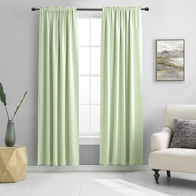 DONREN 90 inch Length Room Darkening Curtain Panels for Living Room - Energy Efficient Blackout Bedroom Curtains Thermal Insulated Rod Pocket,Light Green,52 x 90 inch Set of 2 Panels by DONREN