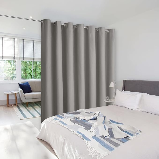 NICETOWN Silver Grey Curtains for Sliding Glass Door, 84 inch Long, Grommet Single Curtain Panel, Sound Reducing Blackout Curtains for Bedroom/Doorway Living Cabin (1 Panel, 8.3ft Wide by 7ft Long) by NICETOWN