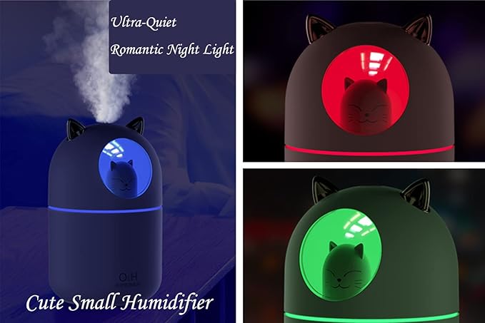 Portable Small Humidifier, 300ml Mini Cool Mist Humidifier with Night Light, USB Personal Humidifier Auto Shut-Off, Ultra-Quiet, 2 Spray Modes, Suitable for Home Office Travel(white) - Image 5