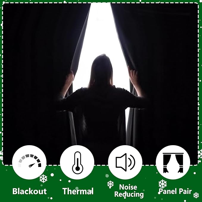 Hiasan Grommet Blackout Curtains for Bedroom, 70 x 63 Inches - Thermal Insulated & Light Blocking Window Drapes for Living Room/Dorm Room, Set of 2 Panels Sewn with Tiebacks, Christmas Red - Image 3