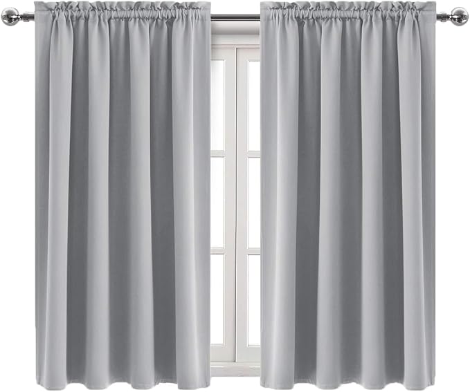 DWCN Blackout Curtains Room Darkening Thermal Insulated Bedroom Curtains Window Curtain Panels, 38 x 45 inches Long, Set of 2 Silver Grey Rod Pocket Drapes - Image 9