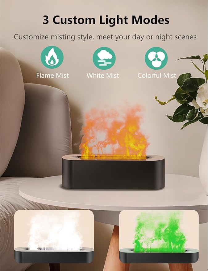 Flame Air Diffuser, Humidifier, Essential Oil Diffuser - 7 Colors, 180mL Capacity (8 Hours), Noiseless Operation, Auto-Off Protection - Perfect for Home Bedroom Office Gifts(Ivory) - Image 5