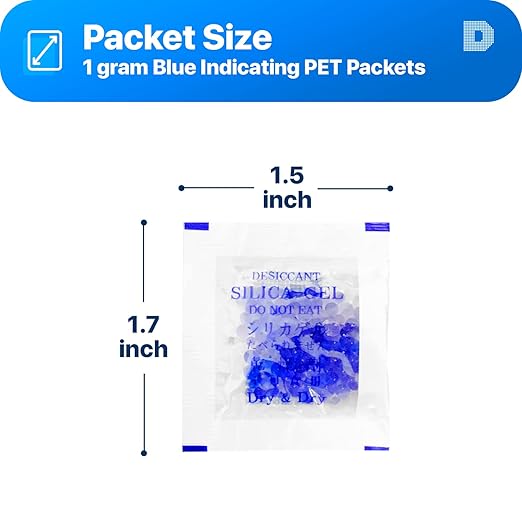Dry & Dry 1 Gram [1000 Packets] Blue Indicating(Blue to Pink) Silica Gel Packets Desiccants Silica Gel Packets - Rechargeable Silica Packets, Silica Gel, Silica Gel Packs - Image 2