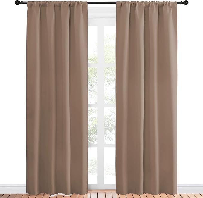 NICETOWN Blackout Drapes and Curtains for Kitchen - Window Treatment Thermal Insulated Solid Rod Pocket Blackout Curtains/Drapes for Bedroom (2-Pack, 42 by 84 Inch, Cappuccino) - Image 2