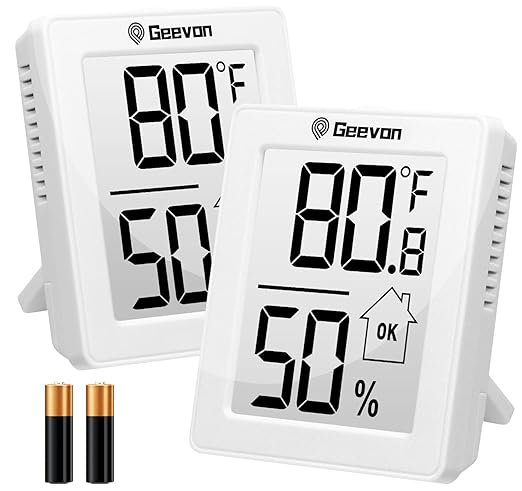 Geevon 2 Pack Hygrometer Indoor Thermometer Room Humidity Gauge with Battery, Digital Temperature Gauge Humidity Meter Indicator for Home, Office, Greenhouse, Mini Hygrometer,White by GEEVON