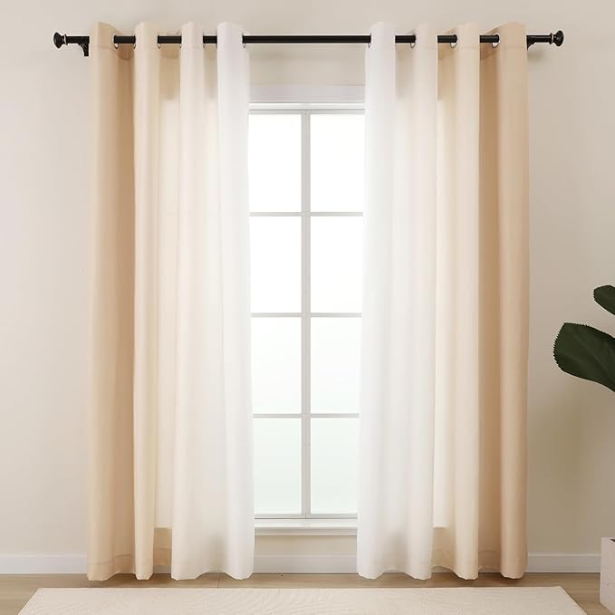 L.Z.E Beige and White Ombre Privacy Sheer Curtains 72 Inch Length 2 Panels Set Tan Light Filtering Non-See-Through Curtains & Drapes for Living Room Bedroom Nursery Grommet Top Short (55" W x 72" L) by LZE