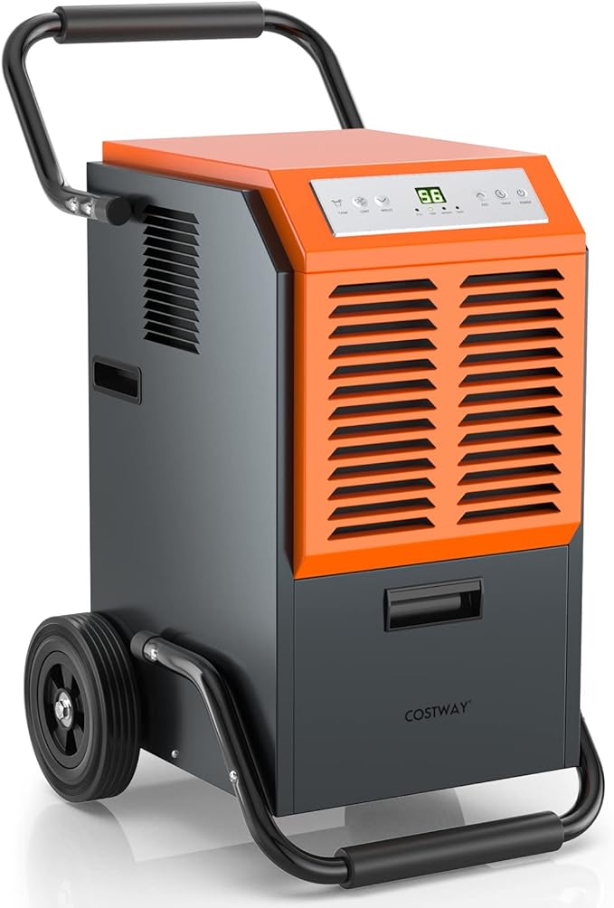 COSTWAY 163 Pints Commercial Dehumidifier, 4500 Sq.Ft Crawl Space Dehumidifier with Drain Hose, 24H Timer, for Basement, Warehouse, Job Site (Orange) by COSTWAY