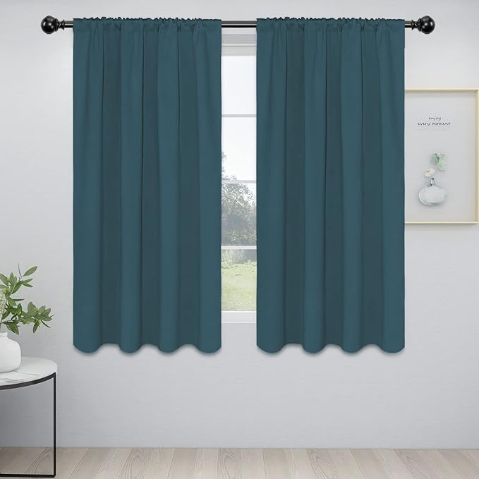 Easy-Going Rod Pocket Blackout Curtains for Bedroom, Room Darkening Window Curtains for Living Room, Thermal Insulated Noise Reduction Solid Window Drapes, 2 Panels(42x63 in, Bluestone) by Easy-Going