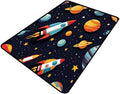 Shag Carpet, Rocket and Planet Pattern Printing Anti-Slip Backing Area Rugs Stain Resistant Washable Accent Rugs Non Shedding Floor Carpet for Living Room Bedroom, 72 x 108 Inch by Snarena
