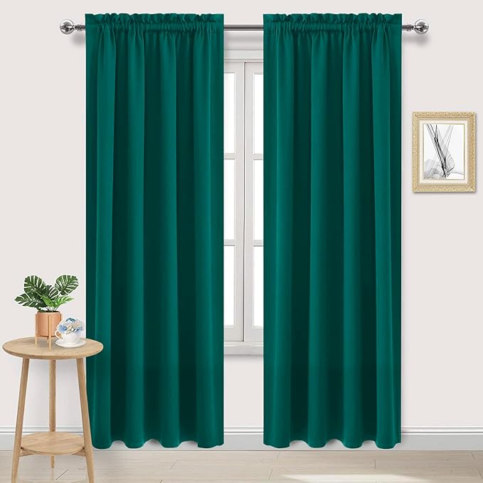 DWCN Blackout Curtains Thermal Insulated, Energy Saving & Noise Reducing Bedroom and Living Room Curtains, Hunter Green, W 52x L 95 Inch, Set of 2 Rod Pocket Curtain Panels by DWCN