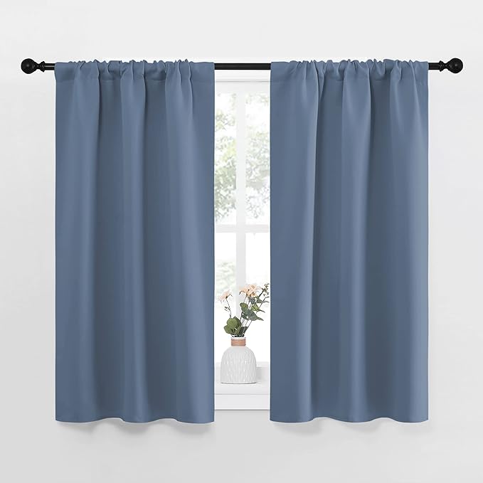 NICETOWN RV Blackout Curtains for Camper Windows, Short Blackout Curtains & Drapes, Thermal Insulated Blackout Curtain Panels for Kids Room, Play Room (Stone Blue, 34" Wide by 40" Long, 2 PCs) by NICETOWN