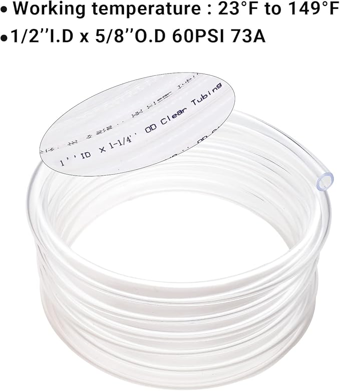 Clear Plastic Tubing 1/2" ID × 5/8" OD -100 Ft Dimensions 60PSI,Flexible Vinyl Tubing BPA Free Non-Toxic, Multipurpose Hybrid Clear Reinforced Tube with 2 Screw Clamps - Image 5