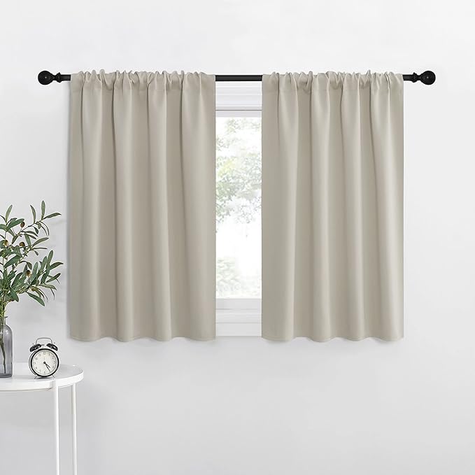NICETOWN Blackout Curtains for Living Curtains, Room Darkening Window Curtain Panels, Easy-Care Solid Thermal Insulated Draperies/Drapes for Daughter Room (Natural, 2 Panels, 42 by 36) by NICETOWN