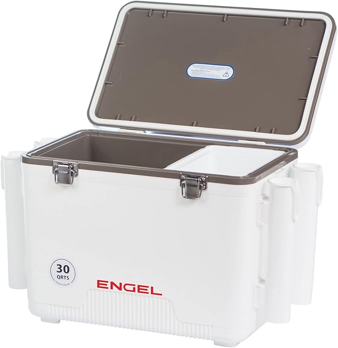 Engel UC30 30qt Leak-Proof, Air Tight, Fishing Drybox Cooler with Built-in Fishing Rod Holders, Also Makes The Perfect Hard Shell Lunchbox for Men and Women in White - Image 2