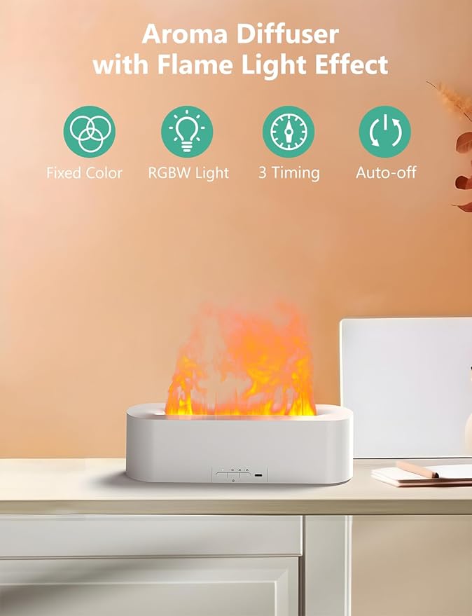 Flame Air Diffuser, Humidifier, Essential Oil Diffuser - 7 Colors, 180mL Capacity (8 Hours), Noiseless Operation, Auto-Off Protection - Perfect for Home Bedroom Office Gifts(Ivory) - Image 2