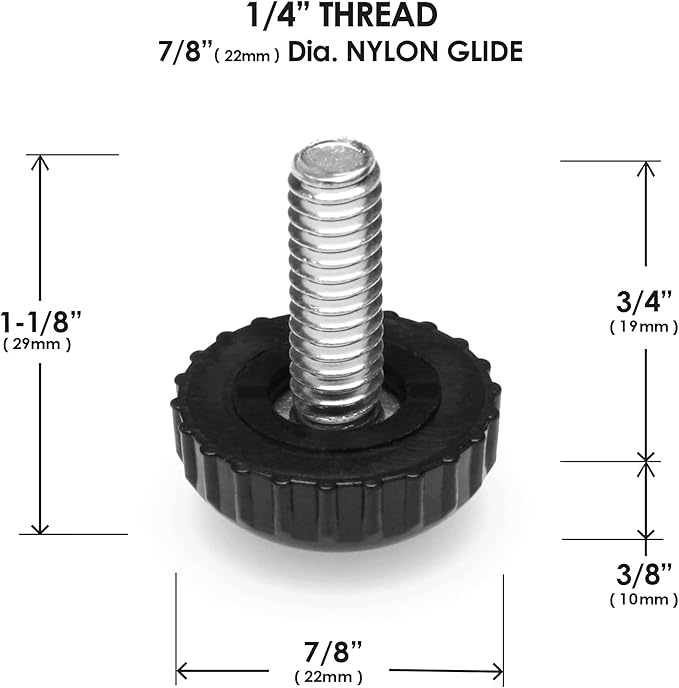 Slipstick Gorilla Outdoor Adjustable Furniture Levelers (8 Pack) Weatherproof Screw in Leg Glides for Chairs, Tables, and Outdoor Furniture Feet, 7/8 Inch Nylon Spherical Glide, 1/4"-20 BSW Thread - Image 8