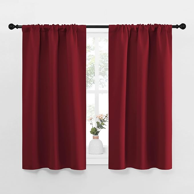 NICETOWN Christmas Burgundy Curtains Blackout Drape Panels - Lights Block Out Window Treatment Short Curtain Sets for Loft and Basement Decoration (Set of 2, 34 by 45-Inch) by NICETOWN
